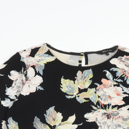 New Look Womens Black Floral Polyester Basic Blouse Size 8 Round Neck