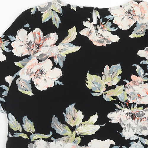 New Look Womens Black Floral Polyester Basic Blouse Size 8 Round Neck