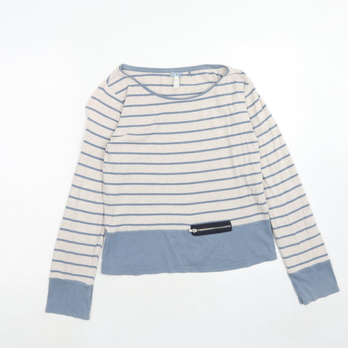 New Look Womens Blue Round Neck Striped Cotton Pullover Jumper Size 6