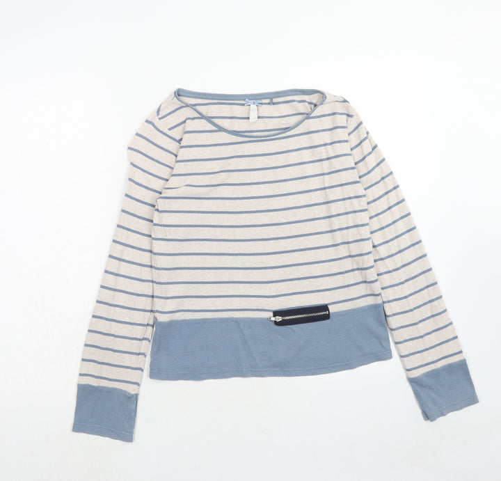 New Look Womens Blue Round Neck Striped Cotton Pullover Jumper Size 6