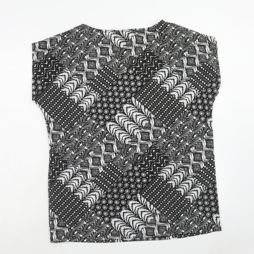 Bonmarché Womens Black Geometric Polyester Basic T-Shirt Size 14 Round Neck