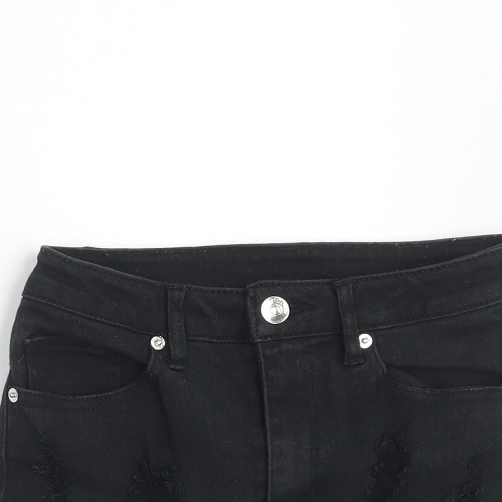 H&M Womens Black Cotton Boyfriend Shorts Size 4 Regular Zip