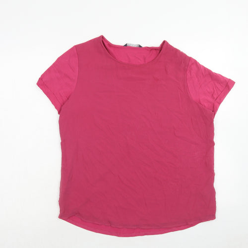 Marks and Spencer Womens Pink Viscose Basic T-Shirt Size 14 Round Neck