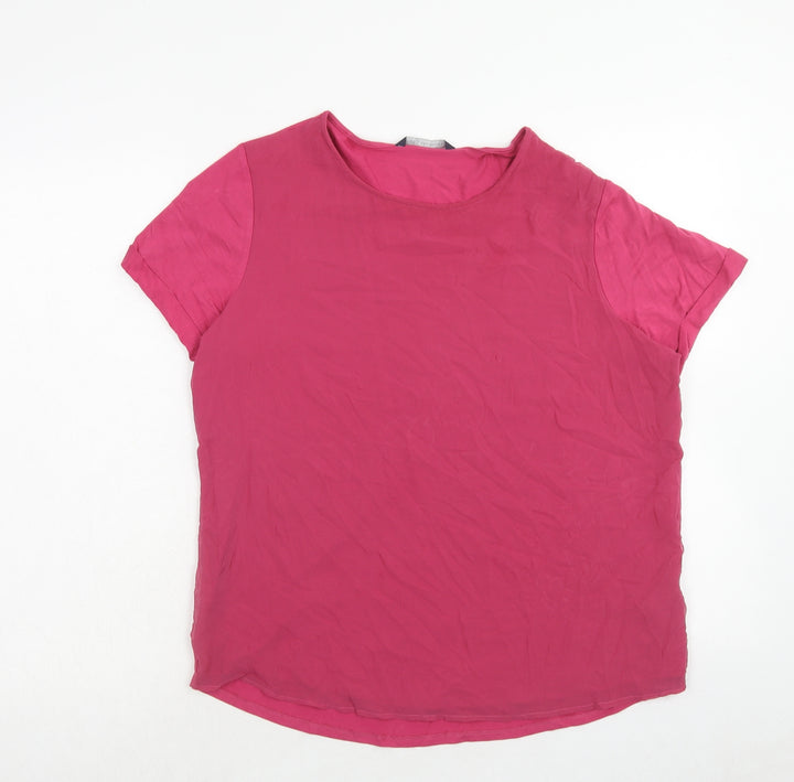 Marks and Spencer Womens Pink Viscose Basic T-Shirt Size 14 Round Neck
