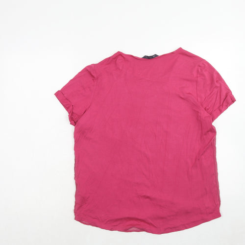 Marks and Spencer Womens Pink Viscose Basic T-Shirt Size 14 Round Neck