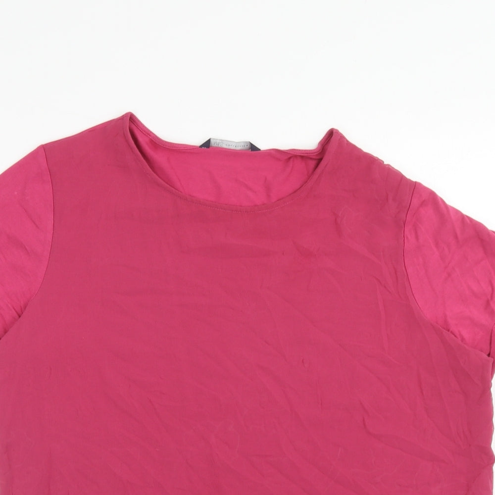 Marks and Spencer Womens Pink Viscose Basic T-Shirt Size 14 Round Neck