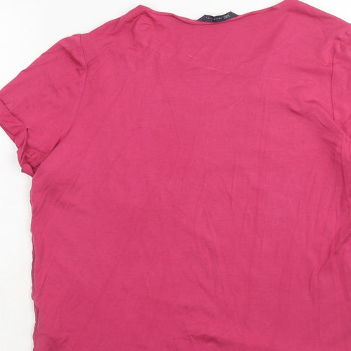 Marks and Spencer Womens Pink Viscose Basic T-Shirt Size 14 Round Neck