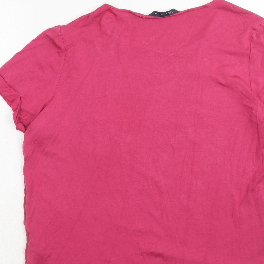 Marks and Spencer Womens Pink Viscose Basic T-Shirt Size 14 Round Neck
