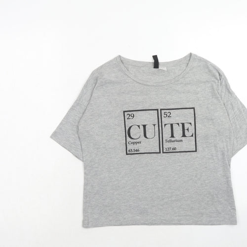 H&M Womens Grey Cotton Basic T-Shirt Size S Round Neck