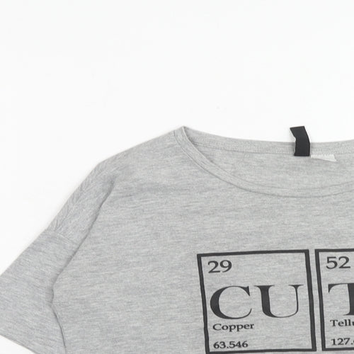H&M Womens Grey Cotton Basic T-Shirt Size S Round Neck