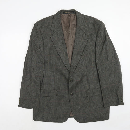 Marks and Spencer Mens Grey Plaid Wool Jacket Suit Jacket Size 42 Regular