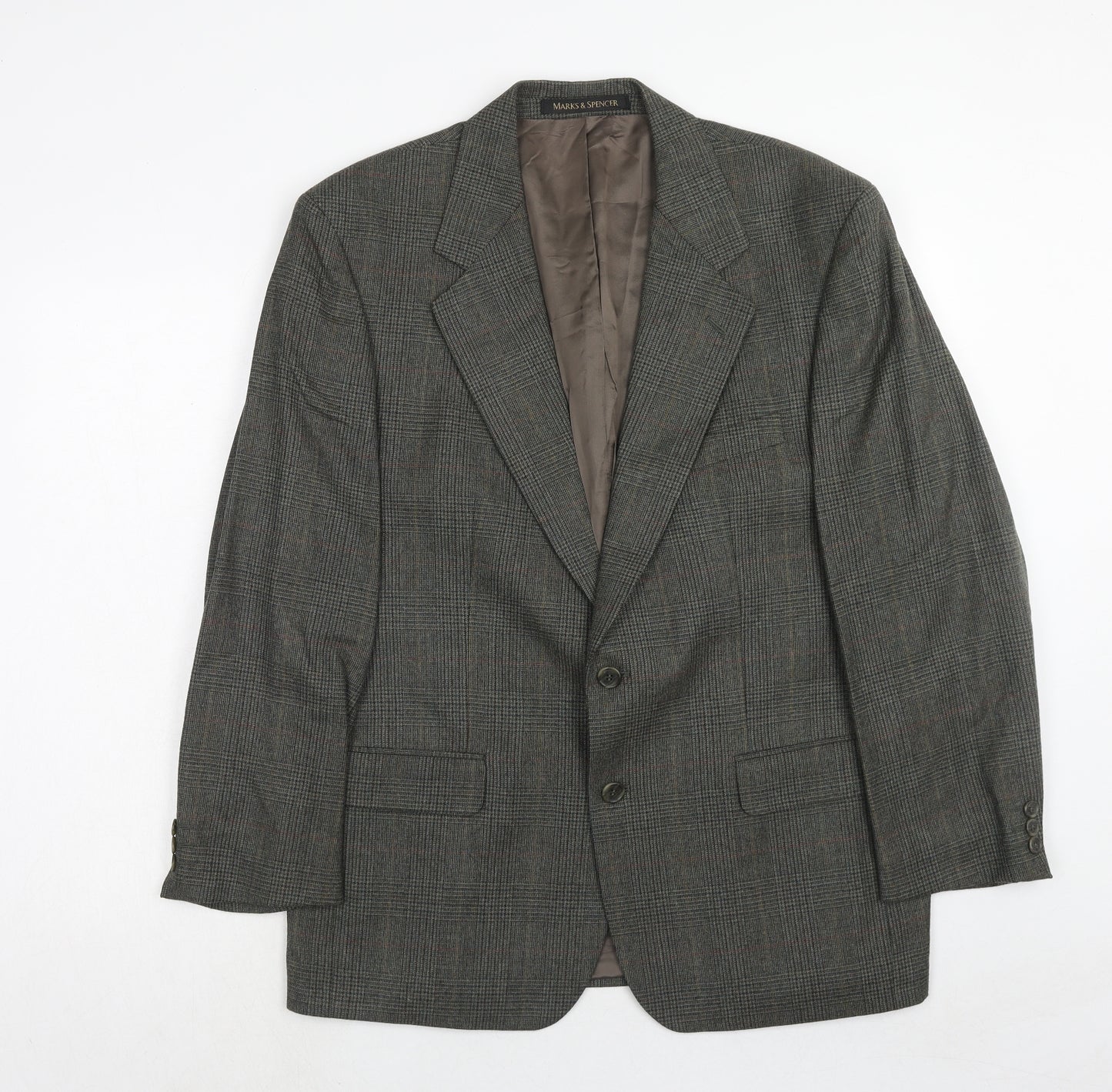 Marks and Spencer Mens Grey Plaid Wool Jacket Suit Jacket Size 42 Regular