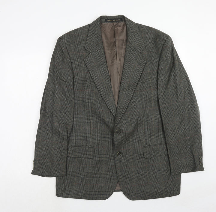 Marks and Spencer Mens Grey Plaid Wool Jacket Suit Jacket Size 42 Regular