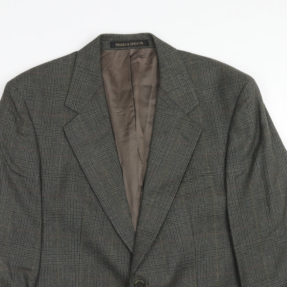 Marks and Spencer Mens Grey Plaid Wool Jacket Suit Jacket Size 42 Regular
