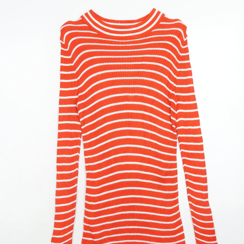 VILA Womens Red Round Neck Striped Viscose Pullover Jumper Size S