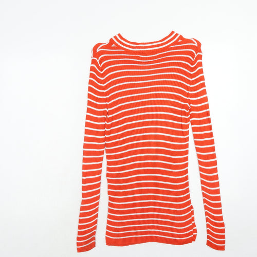 VILA Womens Red Round Neck Striped Viscose Pullover Jumper Size S