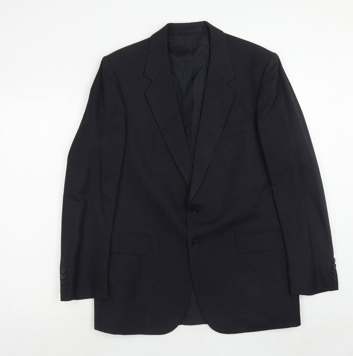 St Michael Mens Black Striped Polyester Jacket Suit Jacket Size 42 Regular