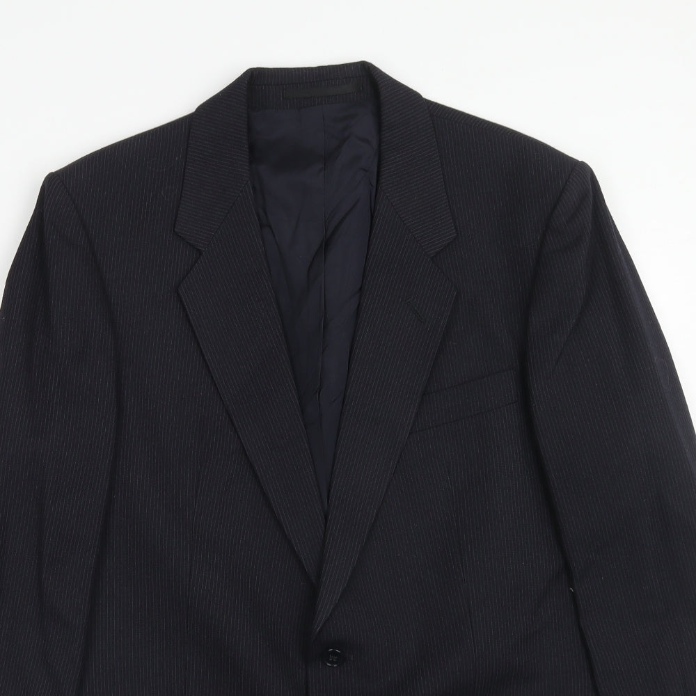 St Michael Mens Black Striped Polyester Jacket Suit Jacket Size 42 Regular