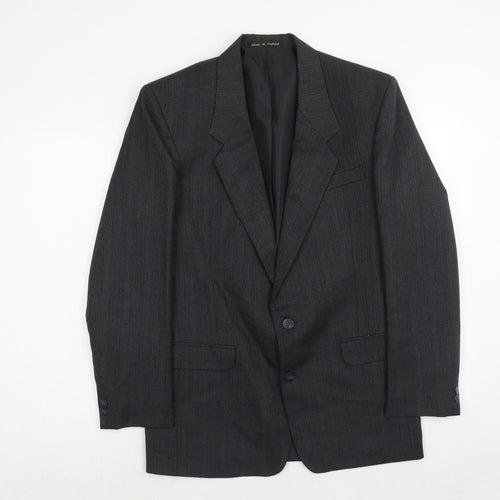 Flex Mens Grey Striped Polyester Jacket Suit Jacket Size 38 Regular