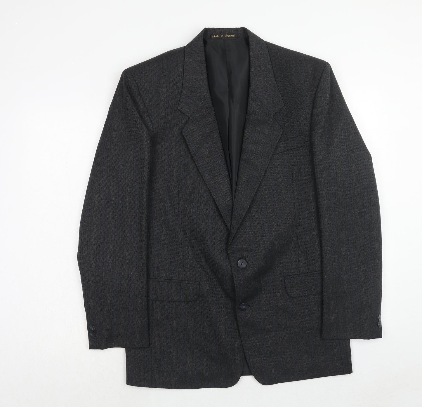 Flex Mens Grey Striped Polyester Jacket Suit Jacket Size 38 Regular