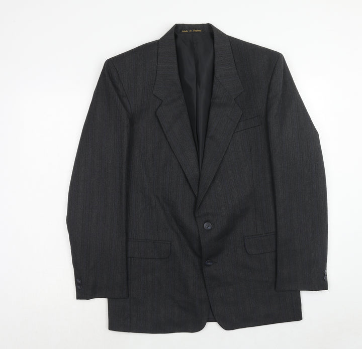 Flex Mens Grey Striped Polyester Jacket Suit Jacket Size 38 Regular