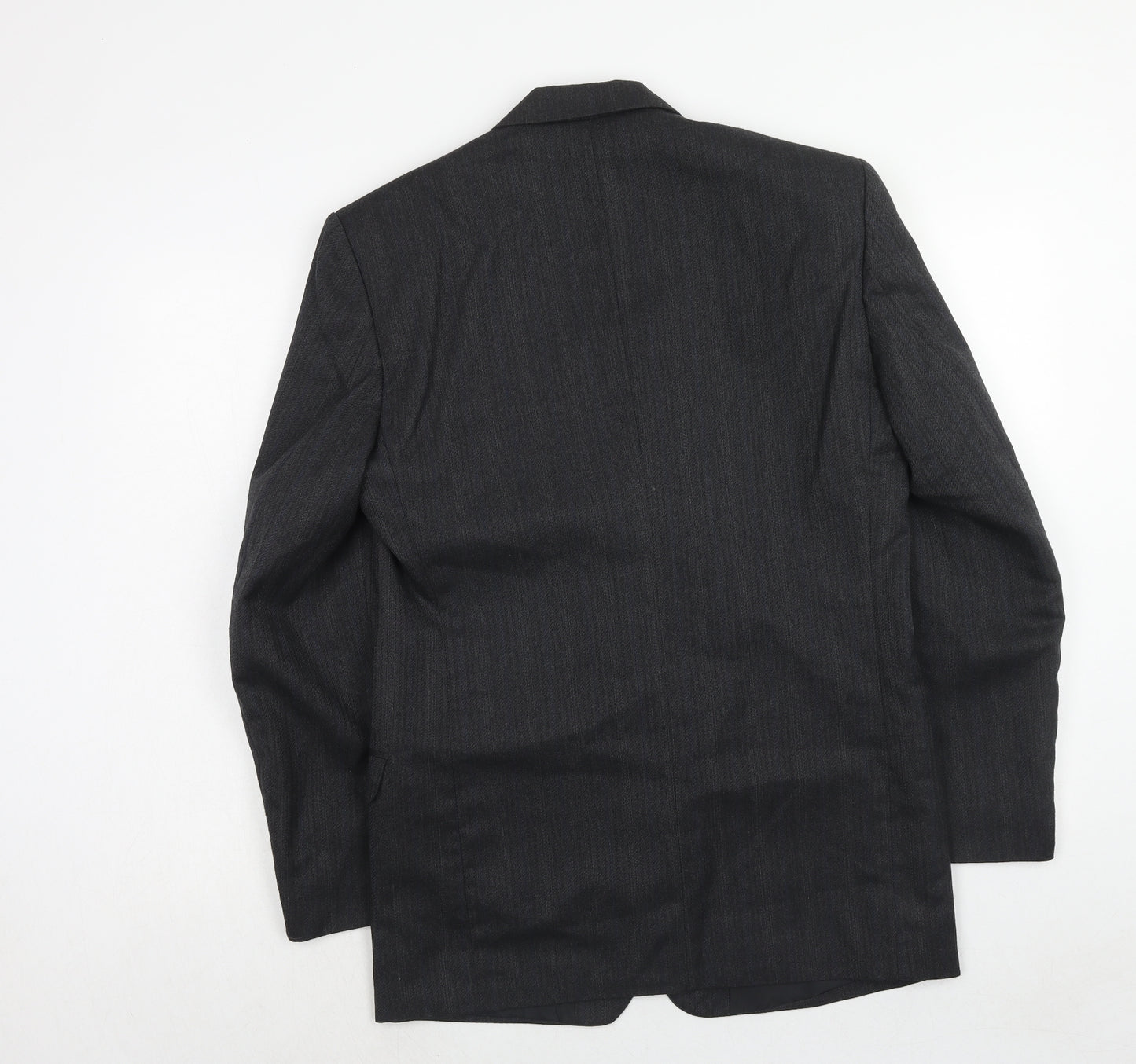 Flex Mens Grey Striped Polyester Jacket Suit Jacket Size 38 Regular
