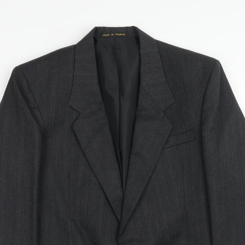 Flex Mens Grey Striped Polyester Jacket Suit Jacket Size 38 Regular