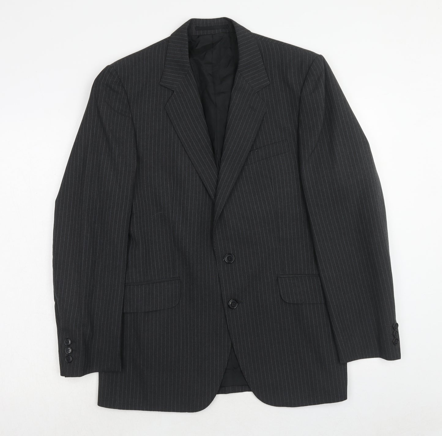 Varteks Mens Grey Striped Polyester Jacket Suit Jacket Size 38 Regular