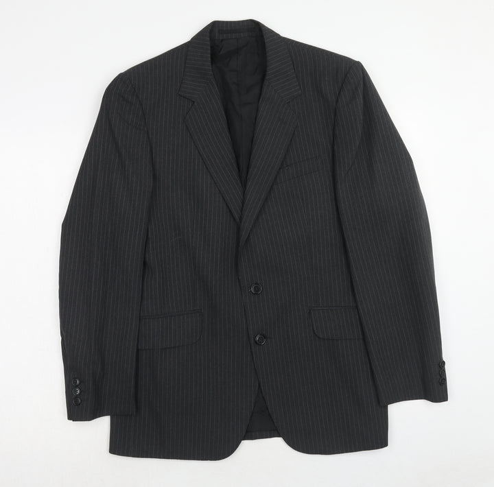 Varteks Mens Grey Striped Polyester Jacket Suit Jacket Size 38 Regular
