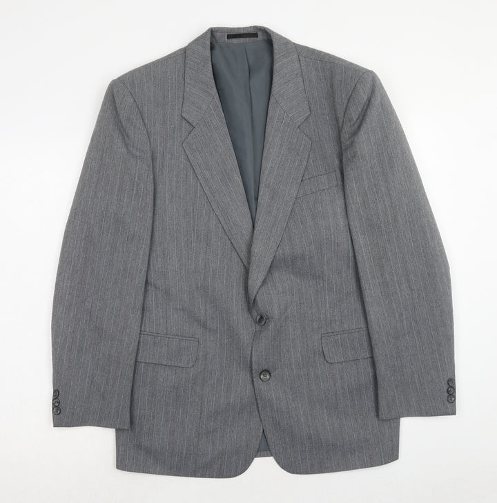 Marlow Mens Grey Striped Polyester Jacket Suit Jacket Size 40 Regular