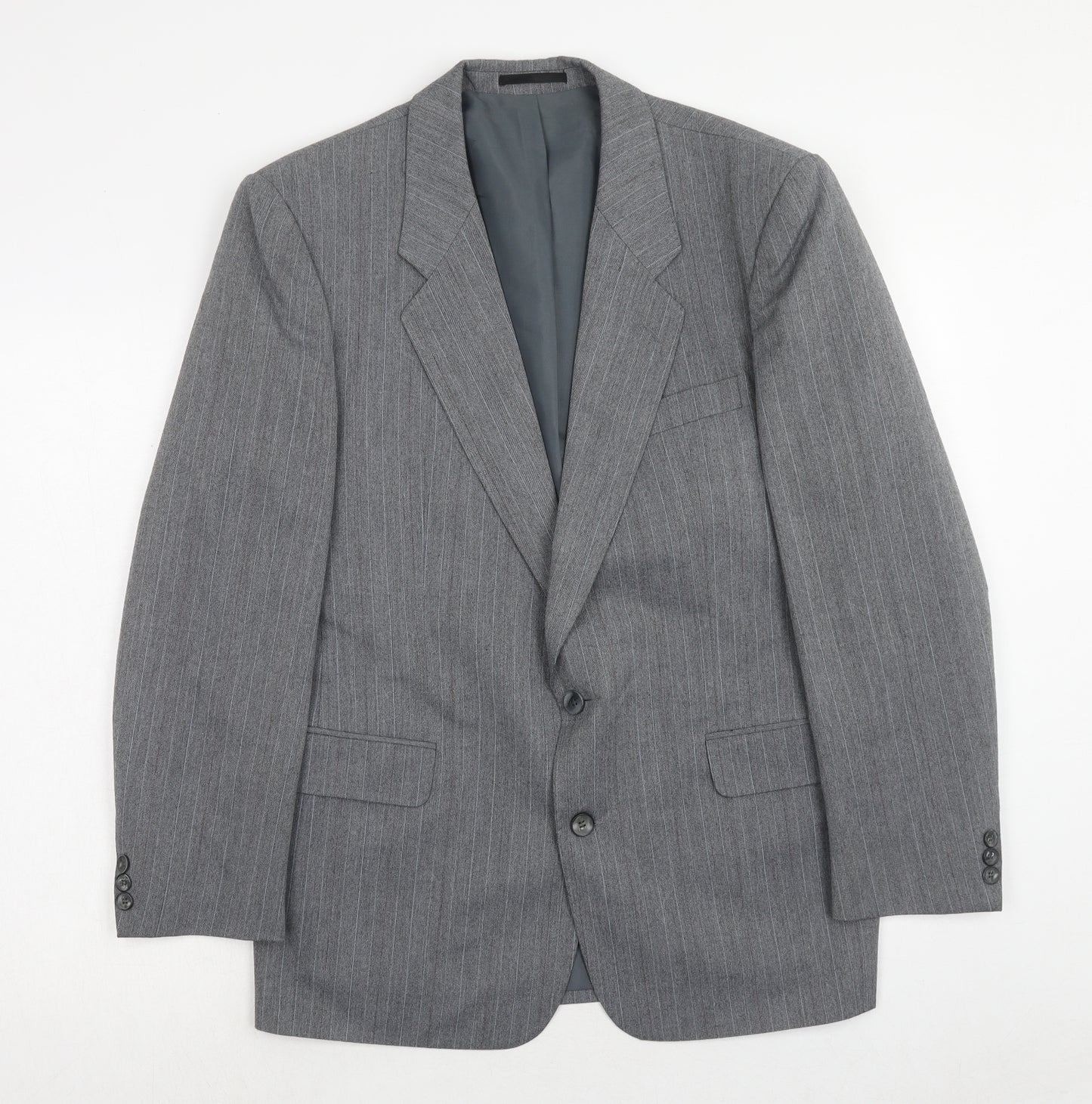 Marlow Mens Grey Striped Polyester Jacket Suit Jacket Size 40 Regular