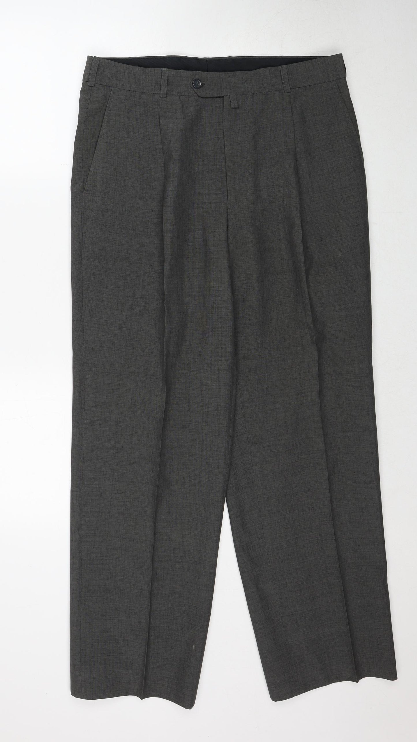 Kurt Muller Mens Grey Polyester Dress Pants Trousers Size 34 in Regular Zip