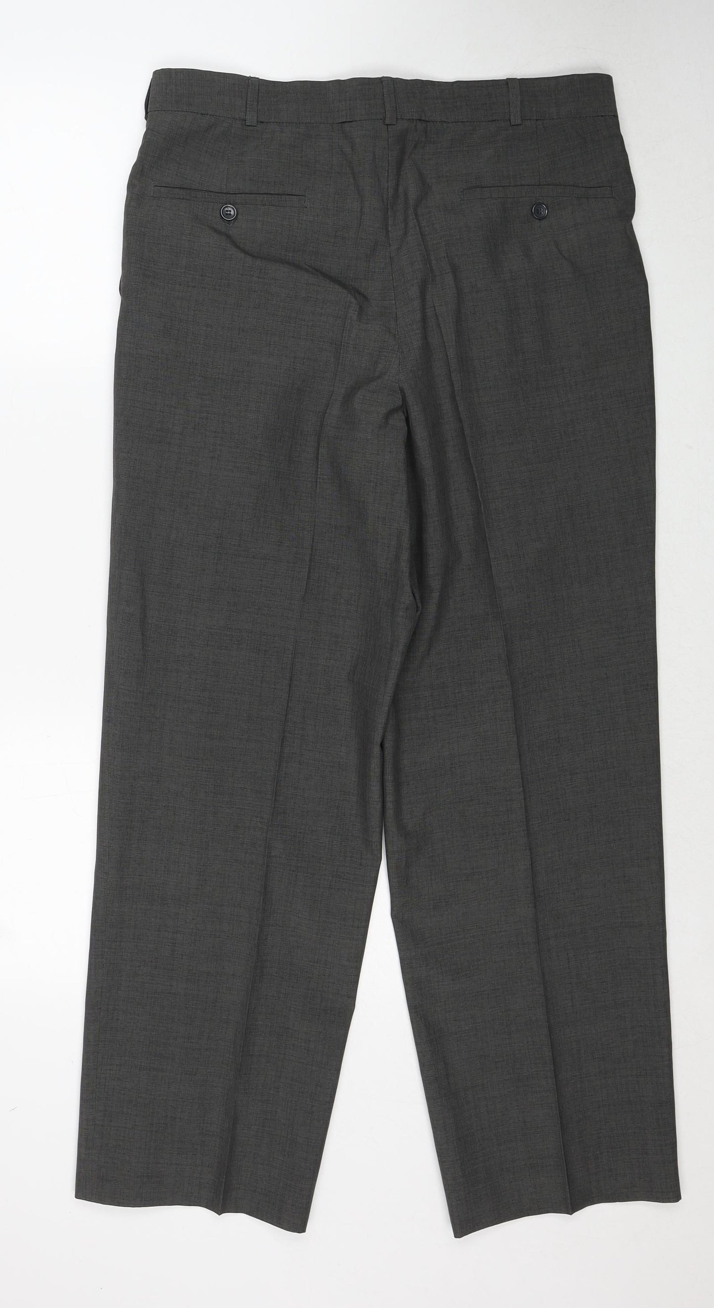 Kurt Muller Mens Grey Polyester Dress Pants Trousers Size 34 in Regular Zip