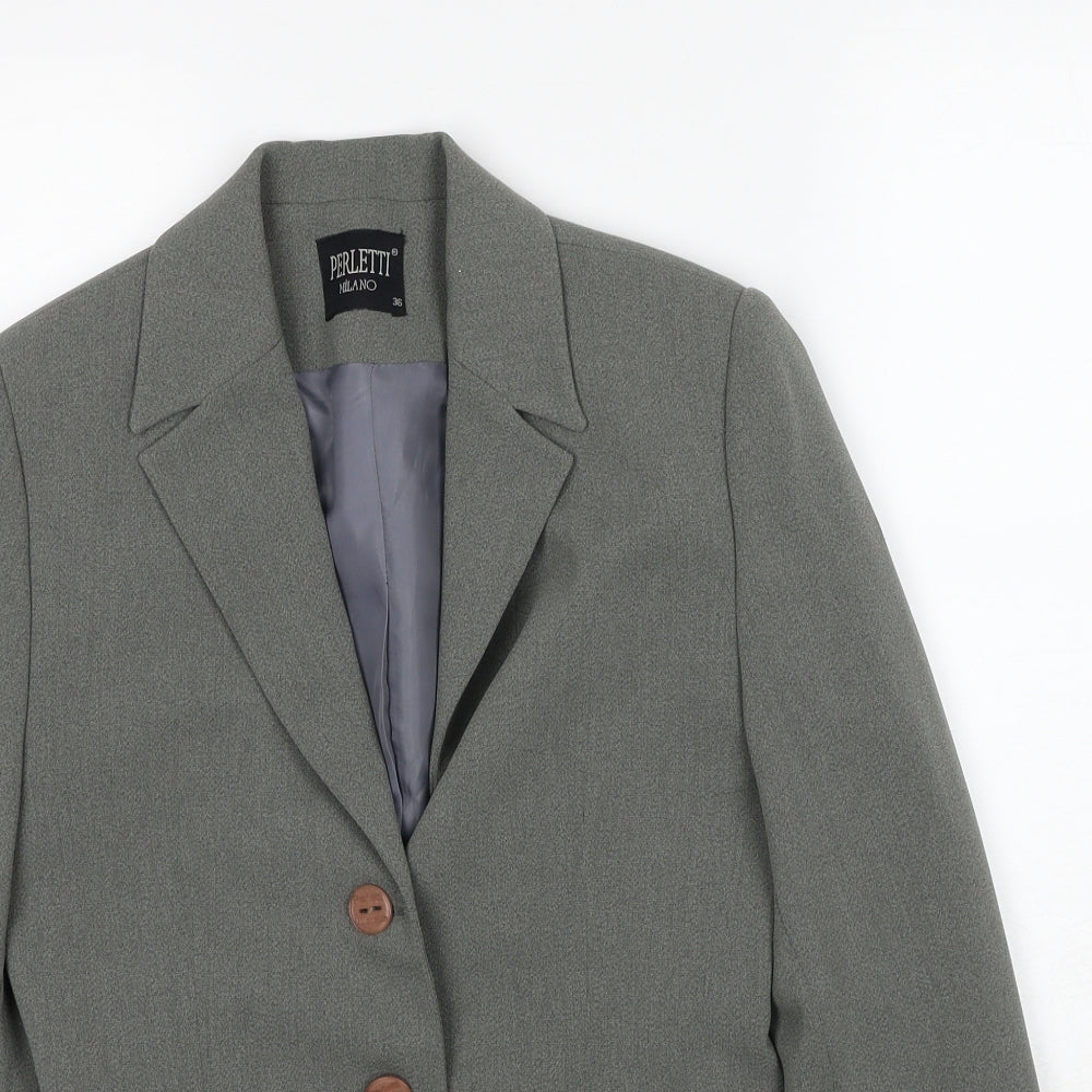 Perletti Milano Womens Grey Viscose Jacket Suit Jacket Size 8 - Shoulder Pads