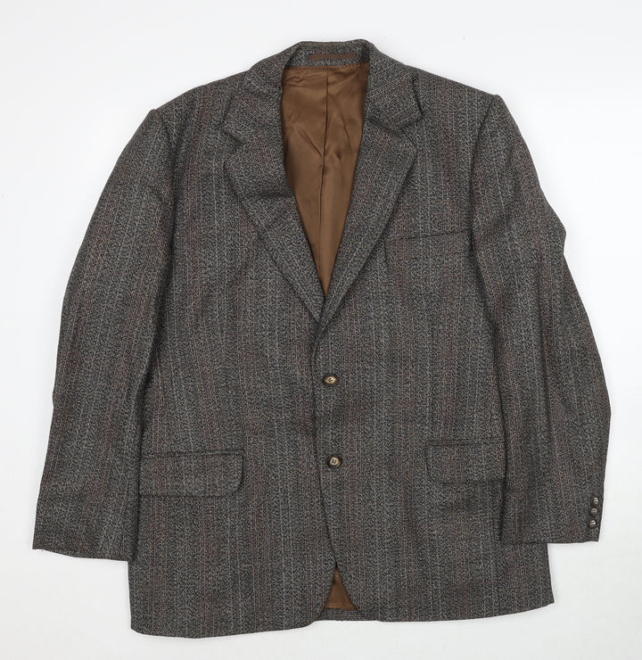 Preworn Mens Brown Striped Polyester Jacket Blazer Size 40 Regular