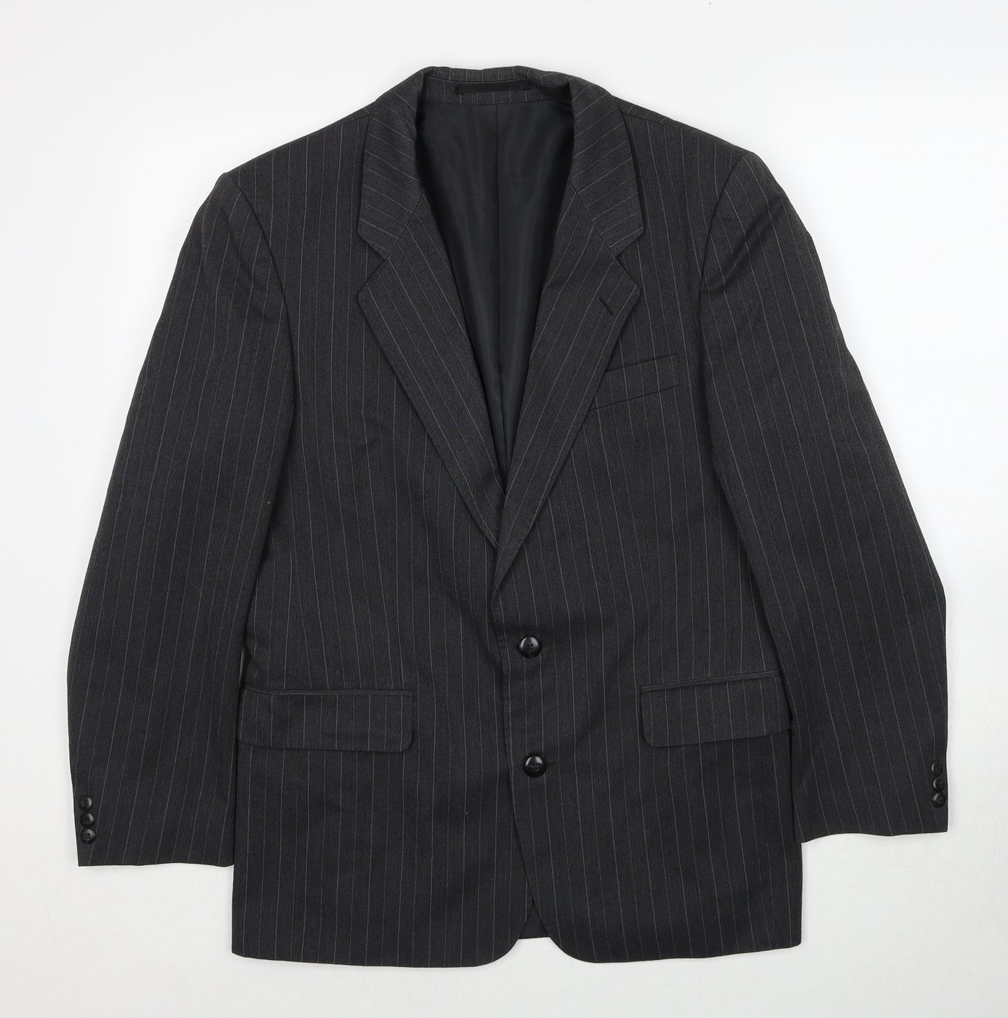 Marlowe Mens Grey Striped Polyester Jacket Suit Jacket Size 38 Regular
