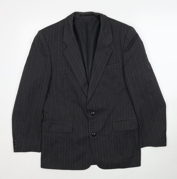 Marlowe Mens Grey Striped Polyester Jacket Suit Jacket Size 38 Regular