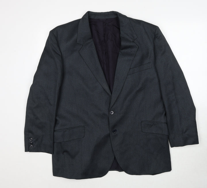 Preworn Mens Grey Striped Polyester Jacket Suit Jacket Size 42 Regular