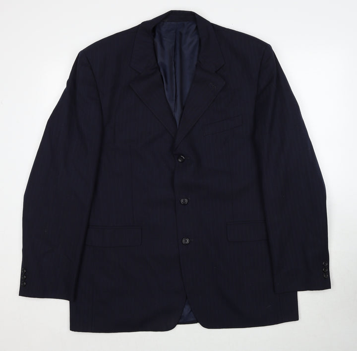 Sovrano Mens Blue Striped Polyester Jacket Suit Jacket Size 44 Regular