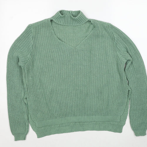 Boohoo Womens Green V-Neck Acrylic Pullover Jumper Size S