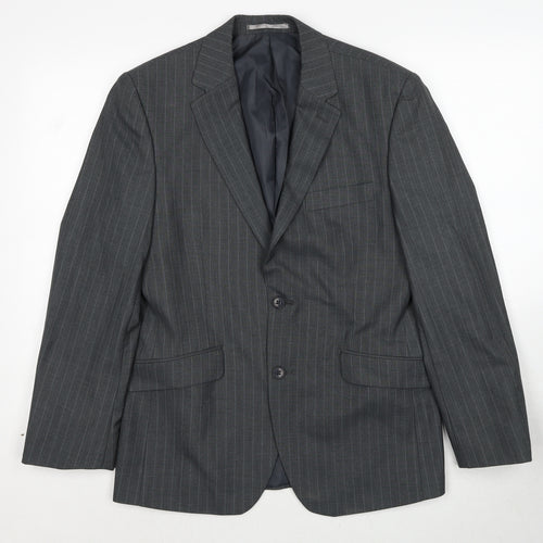 Burton Mens Grey Striped Polyester Jacket Suit Jacket Size 38 Regular