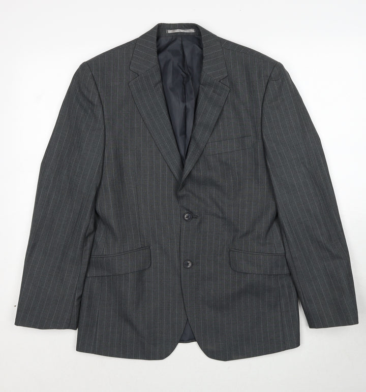Burton Mens Grey Striped Polyester Jacket Suit Jacket Size 38 Regular