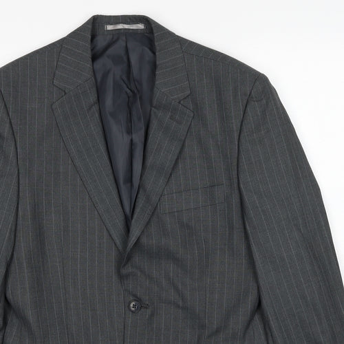 Burton Mens Grey Striped Polyester Jacket Suit Jacket Size 38 Regular