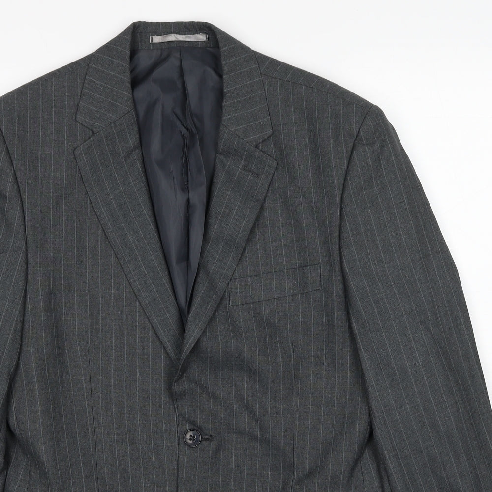 Burton Mens Grey Striped Polyester Jacket Suit Jacket Size 38 Regular