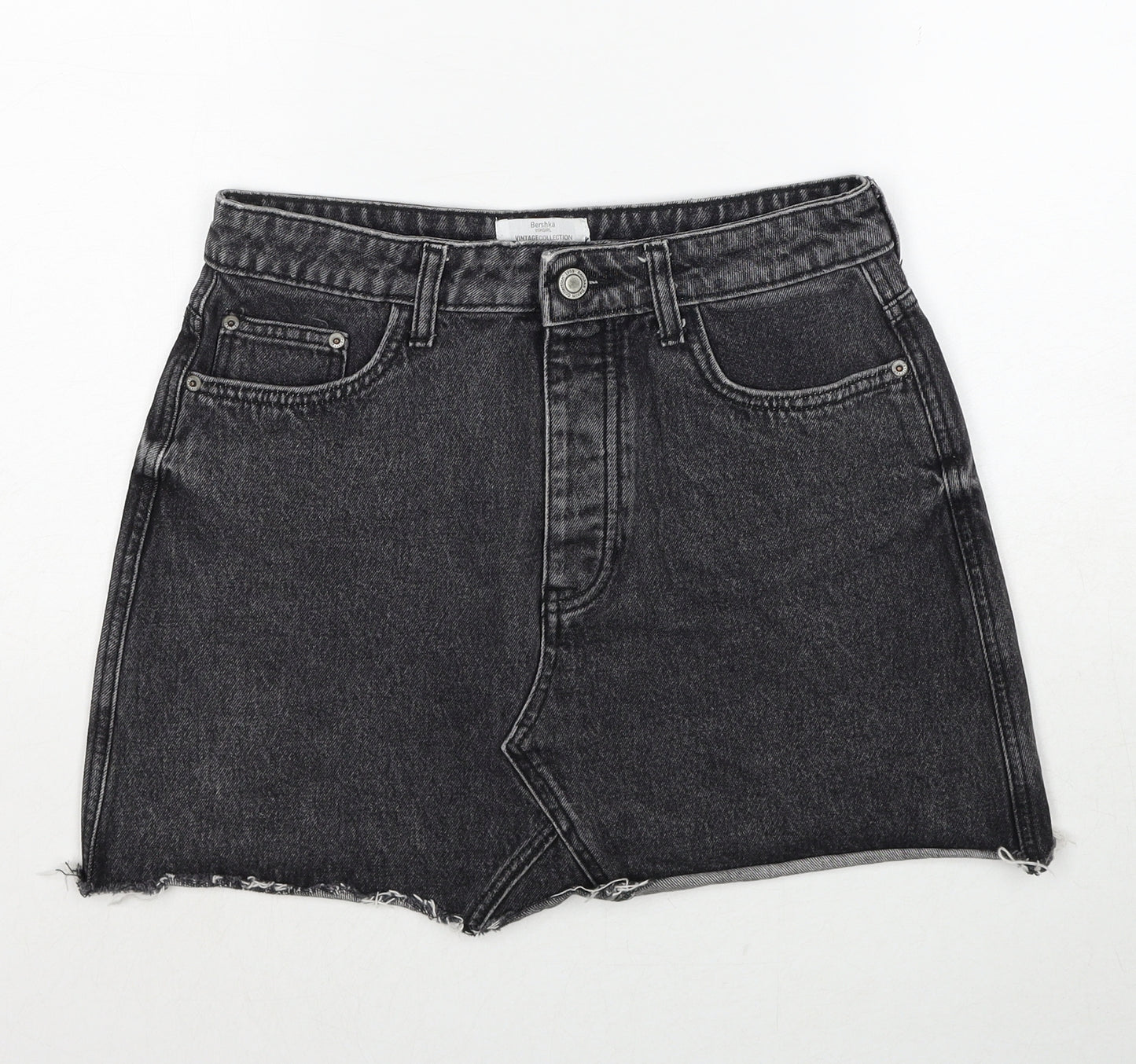 Bershka Womens Black Cotton Mini Skirt Size 10 Zip