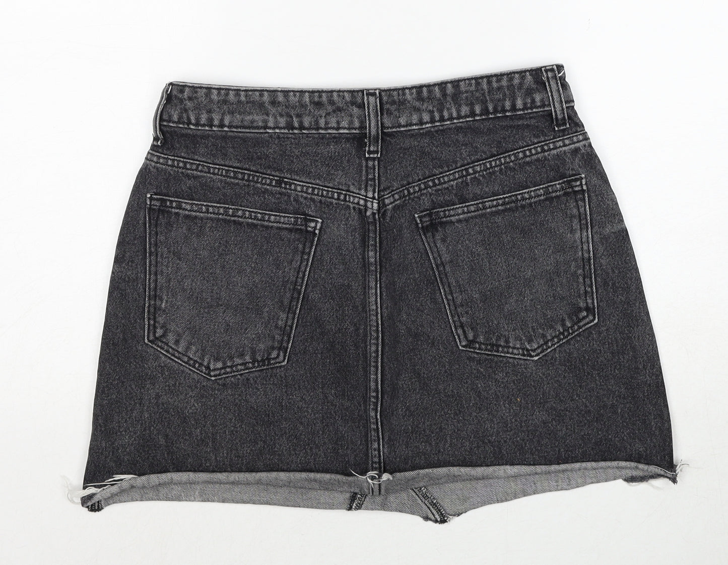 Bershka Womens Black Cotton Mini Skirt Size 10 Zip