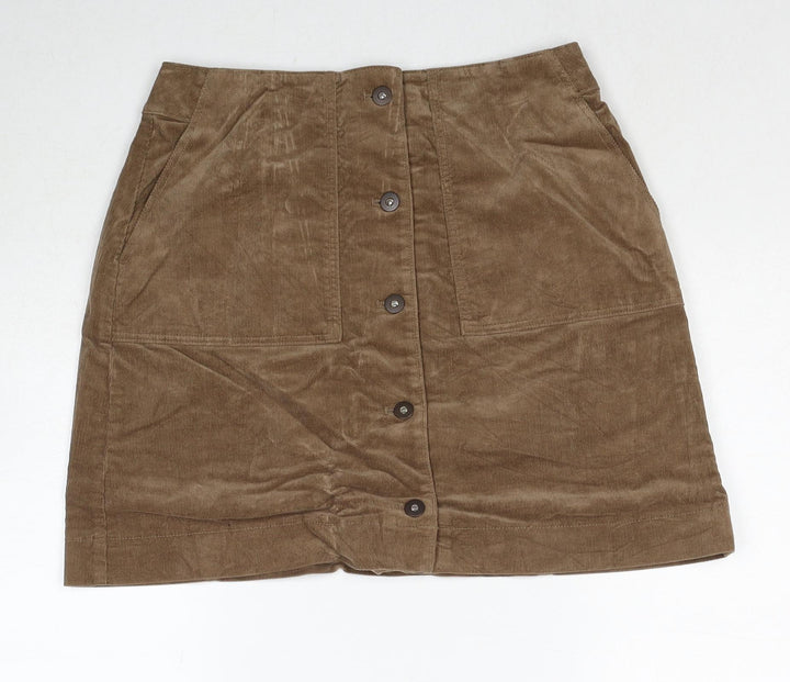 Uniqlo Womens Brown Cotton A-Line Skirt Size 26 in Button