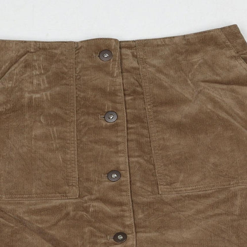 Uniqlo Womens Brown Cotton A-Line Skirt Size 26 in Button
