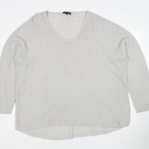 Mitcha Launge Womens Grey Scoop Neck Acrylic Pullover Jumper Size L