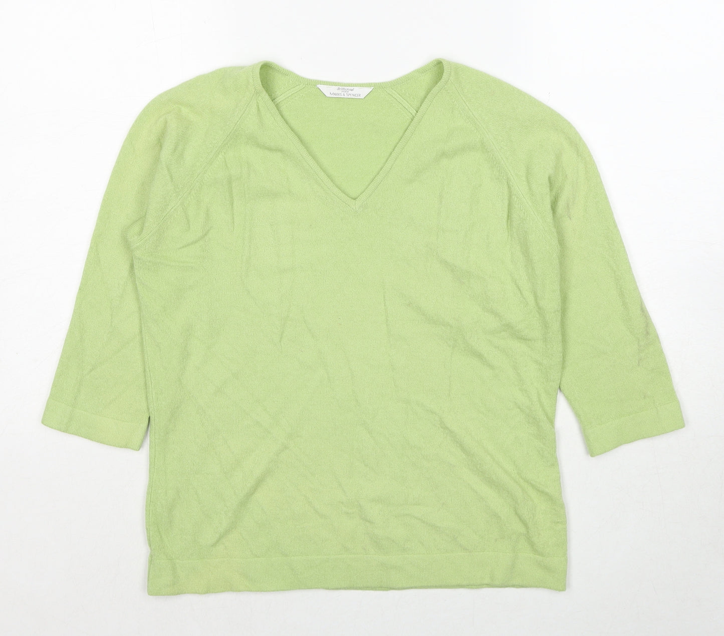 Marks and Spencer Womens Green V-Neck Acrylic Pullover Jumper Size 14
